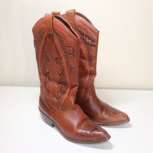 Vintage Gianni Leather Brown Woven Cowboy Boots Size 6 Half B
